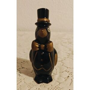 1950s Japan Redware PENGUIN IN TOP HAT PEN/PENCIL HOLDER (Black & Gold)